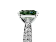 Solitaire Engagement Ring Setting for Fancy Green Emerald Cut Center with Multi-Row Accents and Prong Head in White Gold