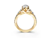 Solitaire Engagement Ring Setting for Marquise Center with Graduated Shared Prongs and Prong Head in Yellow Gold