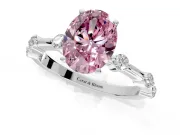 Solitaire Engagement Ring Setting for Fancy Pink Oval Center with Bezel Station Band and Prong Head in Sterling Silver