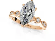 Solitaire Engagement Ring Setting for Marquise Center with Milgrain Bezel Accents and Prong Head in Rose Gold