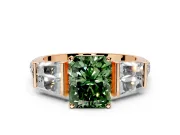 Channel-Set Engagement Ring Setting for Fancy Green Radiant Cut Center with Baguette Band and Prong Head in Rose Gold