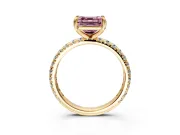 Solitaire Engagement Ring Setting for Fancy Pink Asscher Cut Center with Shared-Prong Accents and Prong Head in Yellow Gold
