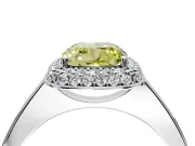 Halo Engagement Ring Setting for Fancy Yellow Cushion Cut Center with Plain Tapered Band and Prong Head in Sterling Silver