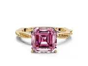 Solitaire Engagement Ring Setting for Fancy Pink Asscher Cut Center with Twist Band and Bead Prong Head in Yellow Gold