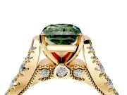 Solitaire Engagement Ring Setting for Fancy Green Radiant Cut Center with Pave Cathedral Shoulders and Prong Head in Yellow Gold