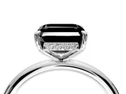 Hidden Halo Engagement Ring Setting for Fancy Black Asscher Cut Center with Thin Rounded Band and Prong Head in White Gold
