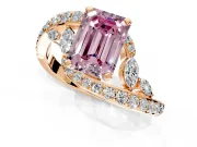 Solitaire Engagement Ring Setting for Fancy Pink Emerald Cut Center with Pave Bypass Twist Band and Prong Head in Rose Gold