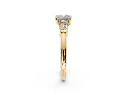 3 Stone Engagement Ring Setting for Cushion Cut Center with Wide Plain Band and Prong Head in Yellow Gold