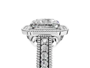 Milgrain Halo Engagement Ring Setting for Radiant Cut Center with Pave Band and Prong Head in Sterling Silver