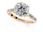 Baguette Engagement Ring Setting for Round Cut Center with Alternating Bar-Set Band and Prong Head in Rose Gold