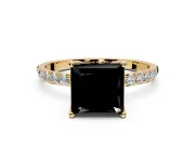 Solitaire Engagement Ring Setting for Fancy Black Princess Cut Center with Fine Pave Accents and Prong Head in Yellow Gold