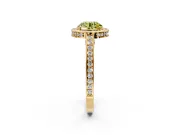 Halo Engagement Ring Setting for Fancy Yellow Round Cut Center with Framed Halo, Pave Band and Prong Head in Yellow Gold