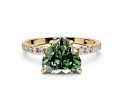 Solitaire Engagement Ring Setting for Fancy Green Heart-Shaped Center with Fine Pave Narrow Band and Prong Head in Yellow Gold