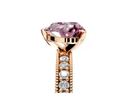 Milgrain Pave Engagement Ring Setting for Fancy Pink Heart-Shaped Center with Accent Band and Prong Head in Rose Gold