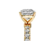 Open Basket Engagement Ring Setting for Cushion Cut Center with Pave Band and Prong Head in Yellow Gold