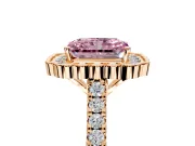 Milgrain Floral Halo Engagement Ring Setting for Fancy Pink Radiant Cut Center with Pave Band and Prong Head in Rose Gold