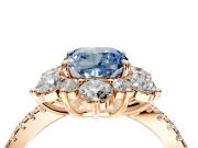 Floral Halo Engagement Ring Setting for Fancy Blue Cushion Cut Center with Pave Accents and Prong Head in Rose Gold