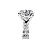 Solitaire Engagement Ring Setting for Round Cut Center with Milgrain-Edged Pave Band and Prong Head in White Gold