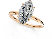 Hidden Halo Engagement Ring Setting for Marquise Center with Thin Rounded Band and Prong Head in Rose Gold