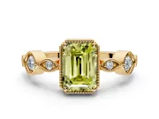 Vintage Station Engagement Ring Setting for Fancy Yellow Emerald Cut Center with Accents and Prong Head in Yellow Gold