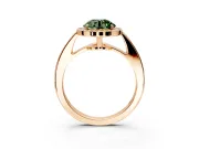 Bezel-Framed Halo Engagement Ring Setting for Fancy Green Round Cut Center with Pave Band and Prong Head in Rose Gold