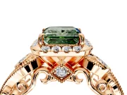 Milgrain Halo Engagement Ring Setting for Fancy Green Princess Cut Center with Shoulder Bezels and Prong Head in Rose Gold