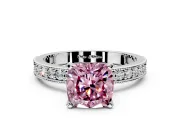 Milgrain Pave Engagement Ring Setting for Fancy Pink Cushion Cut Center with Accent Band and Prong Head in Platinum