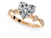 Solitaire Engagement Ring Setting for Heart-Shaped Center with Milgrain Bezel Accents and Prong Head in Rose Gold
