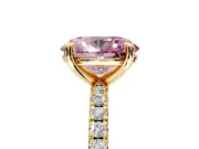 Solitaire Engagement Ring Setting for Fancy Pink Oval Center with Fine Pave Narrow Band and Prong Head in Yellow Gold