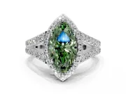 Halo Engagement Ring Setting for Fancy Green Marquise Center with Narrow Pave Split Shank and Prong Head in Sterling Silver