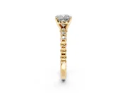 Solitaire Engagement Ring Setting for Cushion Cut Center with Bezel-Dot Beaded Band and Prong Head in Yellow Gold