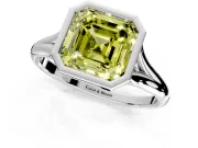 Solitaire Engagement Ring Setting for Fancy Yellow Asscher Cut Center with V Split Shank and Bezel Head in Platinum