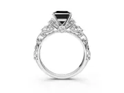 Solitaire Engagement Ring Setting for Fancy Black Princess Cut Center with Filigree Band and Prong Head in White Gold