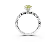 Solitaire Engagement Ring Setting for Fancy Yellow Oval Center with Beaded Bezel Station Band and Prong Head in Platinum