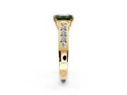 Solitaire Engagement Ring Setting for Fancy Green Emerald Cut Center with Cathedral Channel Band and Prong Head in Yellow Gold