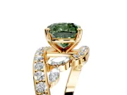 Solitaire Engagement Ring Setting for Fancy Green Cushion Cut Center with Filigree Band and Prong Head in Yellow Gold