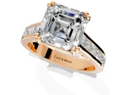 Solitaire Engagement Ring Setting for Asscher Cut Center with Channel Band and Double Claw Prong Head in Rose Gold