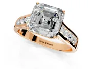 Solitaire Engagement Ring Setting for Asscher Cut Center with Round Cut Channel Band and Prong Head in Rose Gold