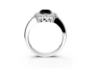 Halo Engagement Ring Setting for Fancy Black Cushion Cut Center with Milgrain Channel Band and Prong Head in Sterling Silver