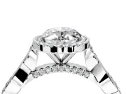 Halo Engagement Ring Setting for Oval Center with Twist Band and Prong Head in White Gold