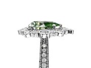 Milgrain Halo Engagement Ring Setting for Fancy Green Pear-Shaped Center with Bezel Point Accents and Prong Head in White Gold