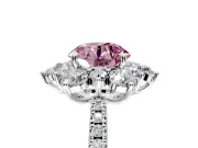 Floral Halo Engagement Ring Setting for Fancy Pink Round Cut Center with Pave Accents and Prong Head in White Gold