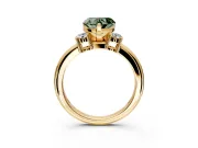 3 Stone Engagement Ring Setting for Fancy Green Heart-Shaped Center with Wide Plain Band and Prong Head in Yellow Gold