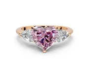 3 Stone Engagement Ring Setting for Fancy Pink Heart-Shaped Center with Large Pear-Shaped Accents and Prong Head in Rose Gold