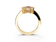 Halo Engagement Ring Setting for Fancy Pink Oval Center with Milgrain Halo, Pave Band and Prong Head in Yellow Gold
