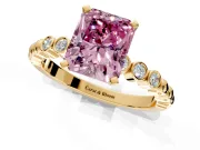 Solitaire Engagement Ring Setting for Fancy Pink Radiant Cut Center with Bezel-Dot Beaded Band and Prong Head in Yellow Gold