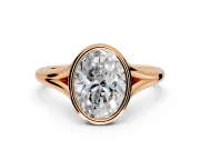 Solitaire Engagement Ring Setting for Oval Center with V Split Shank and Bezel Head in Rose Gold