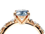 Solitaire Engagement Ring Setting for Fancy Blue Oval Center with Trailing Leaf Accent Band and Prong Head in Rose Gold