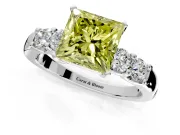5 Stone Engagement Ring Setting for Fancy Yellow Princess Cut Center with Plain Band and Prong Head in Sterling Silver