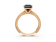 Solitaire Engagement Ring Setting for Fancy Black Princess Cut Center with Engraved Milgrain Band and Prong Head in Rose Gold